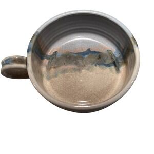 Vintage Drop Glaze Pottery‎ Signed Wilder 1992 Soup Cup Cappuccino Blue Green